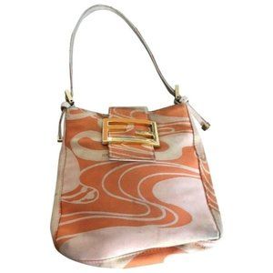 Fendi Ltd Ed Orange & Pink Print Silk & Leather Petite Satchel